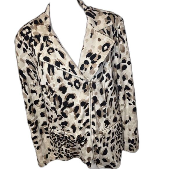 Chico's Animal Print Soft Stretch Ponte Knit Zip Moto Jacket Top - Picture 1 of 6